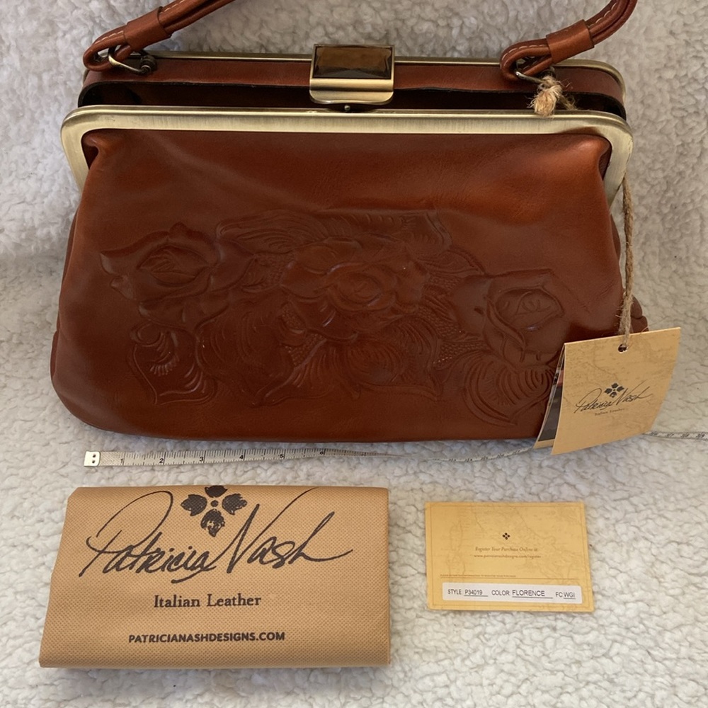 NWT Patricia Nash Tooled Rose Macereta Framed Satchel Purse with dust bag